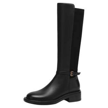 Saturday 2025 autumn and winter new retro knight boots women's high boots round toe buckle thick heel thick sole comfortable boots