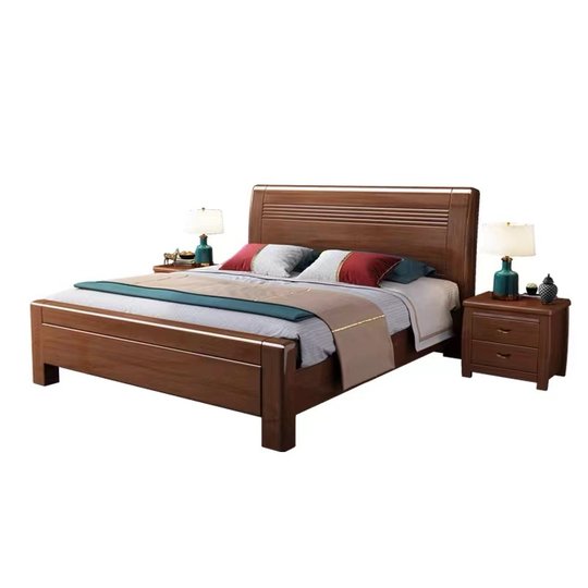 Cama doble de madera maciza china moderna de nogal Simple