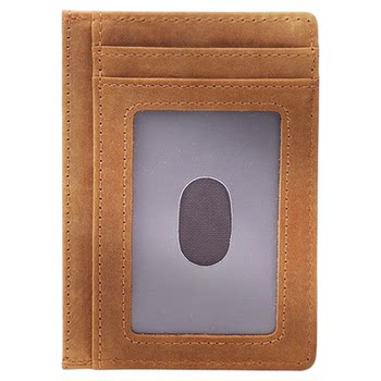Crazy horse leather simple ultra-thin leather texture bus card holder retro handmade portable mini men's card holder business card holder