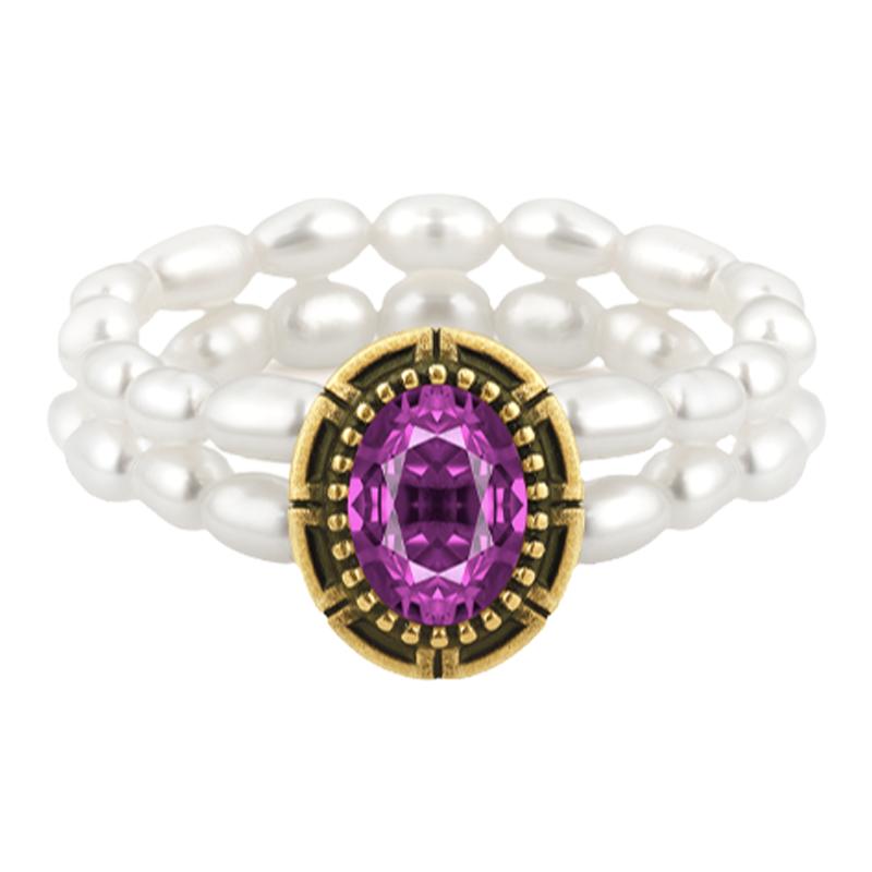 MONOLOGUE Monologue Atlantis Double Pearl Amethyst Retro Gold Pure Gold Ring Birthday Gift