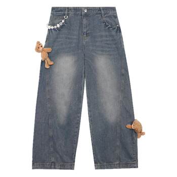 Lalabobo 25 ດູໃບໄມ້ລົ່ນແບບໃຫມ່ trousers ວ່າງ distressed doll bear jeans ຂາກວ້າງ