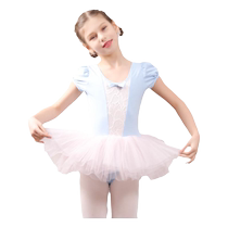 Kashiwawu childrens dance clothing for girls summer toddler enlightenment splicing mid-high back bubble short-sleeved tutu skirt 122244012