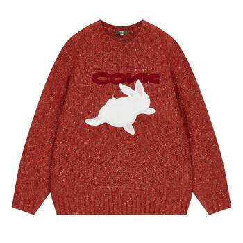 conklab ກາຕູນສາມມິຕິລະດັບປີໃຫມ່ Rabbit Sweater ຜູ້ຊາຍຕົ້ນລະດູໃບໄມ້ປົ່ງຄູ່ຜົວເມຍ Loose Casual Pullover Knitted Jacket