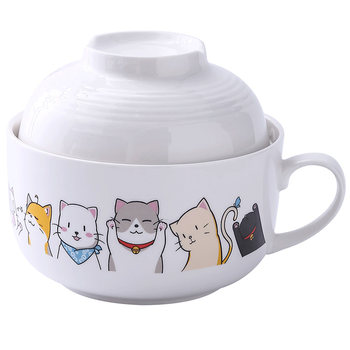 Japanese creative cartoon ceramic instant noodles bowl with cover bowl student dormitory instant noodles cup single rice bowl microwave