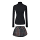 ເສື້ອຍືດແຂນຍາວຄໍສູງ plaid pleated skirt ຊຸດກະໂປງສັ້ນ