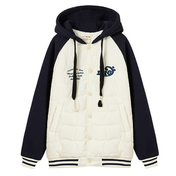 Casual style loose hooded contrasting splicing cotton clothing Casual style loose hooded contrasting splicing cotton clothing