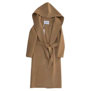 定制手工双面羊毛羊绒2025女新款中长款驼色系手工带连帽腰带大衣