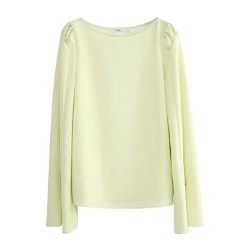 Amii2025 new autumn style commuting french style elegant one-line collar two-wear bell-sleeved chiffon shirt women's drape top