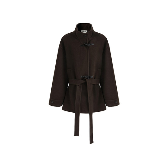 Van Luo retro horn buckle placket woolen jacket