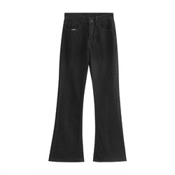 Black micro flared pants women's autumn and winter plus velvet small pants high street ins tide high waist slim denim horseshoe pants