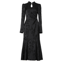 DPLAY2024 Autumn New Chinese Style Black Waist Fishtail Skirt Improved National Style Cheongsam Womens Little Black Skirt Dress