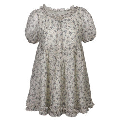 HHY homemade summer new French sweet floral dress v-neck puff sleeves Tencel short-sleeved high-waisted short skirt