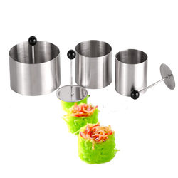 Three-piece set of stainless steel round cold dish molds for hotel chefs to plate cold dishes and shape kitchen gadgets