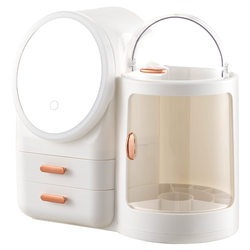 Cosmetic Storage Box with a High-End Feel, Integrated Mirror, Dust-Proof, Large-Capacity Dressing Table, Skin Care Product Storage Rack