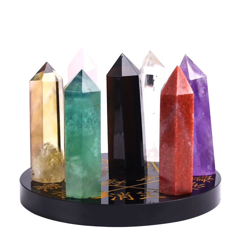 彩色天然水晶七星阵七彩水晶柱长条方形水晶六棱柱公司店铺居家
