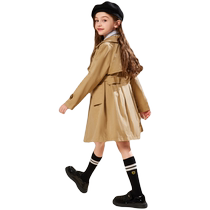 ASKjunior girls windbreaker mid-length 2024 autumn new medium and large childrens coat foreign style British style childrens clothing