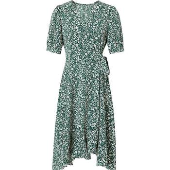 MOFAN French sweet floral tea dress slimming spring and summer elegant green pattern dresses ແອວສູງ