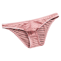 Mens mesh transparent underwear 2024 summer new style comfortable niche low-waist striped youth briefs