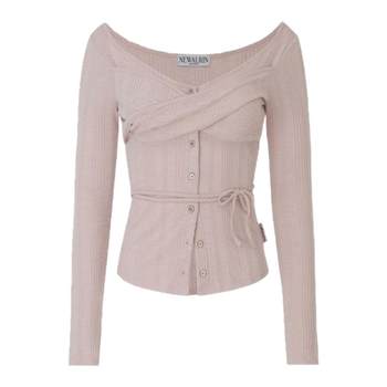 Eihey 2025 autumn popular two-piece set bottoming lace camisole slim long-sleeved cardigan top