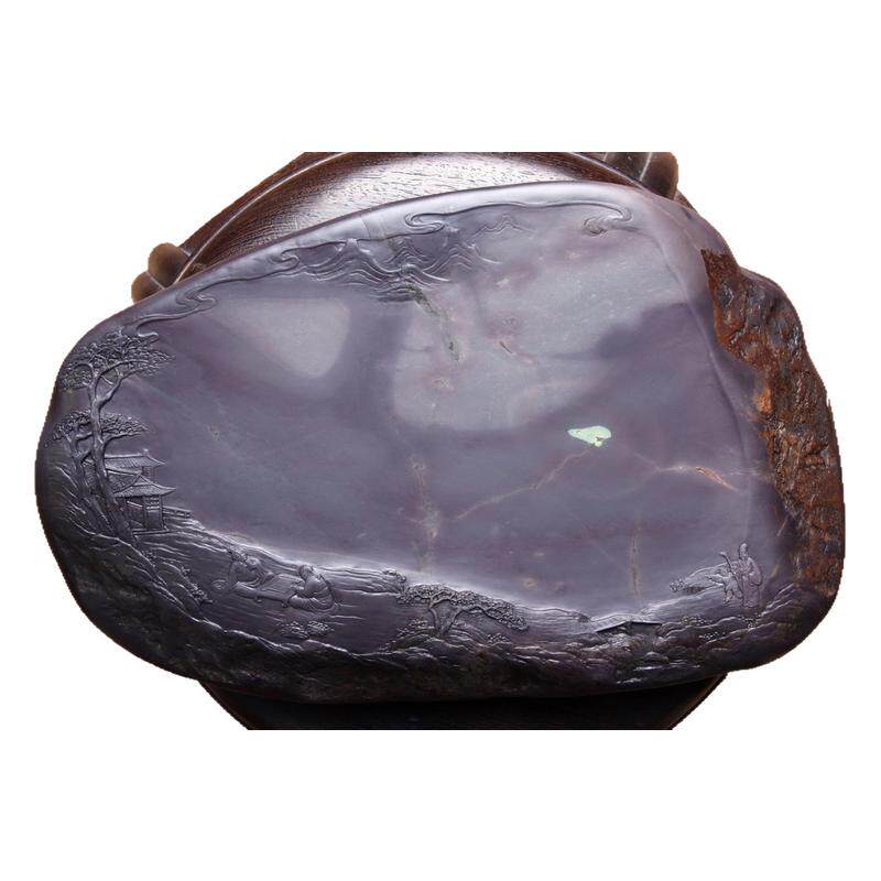 麻子坑端硯收藏級端硯魚腦凍青花火捺金線石皮端硯