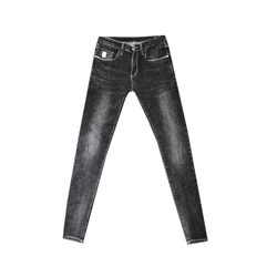 Gray tight-fitting retro stretch jeans for male stars with the same style of personality mid-low-waisted white denim pants