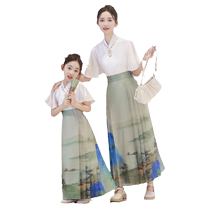 Horse-faced skirt parent-child outfit mother-daughter summer thin girls suit high-end Hanfu super fairy childrens Chinese style summer