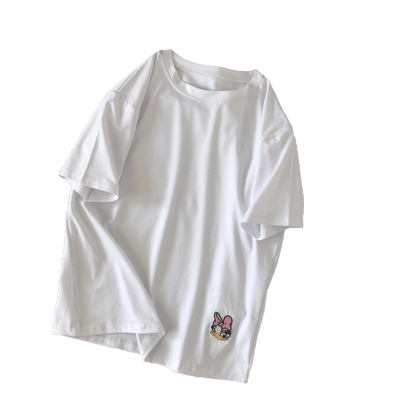 白色短袖T恤女韩版宽松夏季2020新款刺绣百搭简约半袖体恤ins上衣