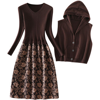 A-line skirt knitted jacquard dress