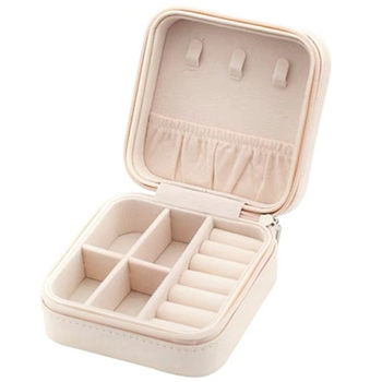 Fairy's jewelry box ins style ring and earring storage box portable pink waxy velvet cream white jewelry box
