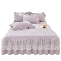 Cotton quilted bed sheet with skirt bed skirt cover single piece 2024 new princess style pure cotton four-piece set universal for all seasons