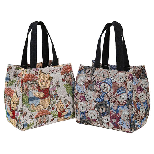 帆布包卡通外出防水大容量新款时尚手提包饭盒拎包上班手提袋便当