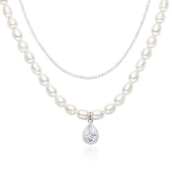 Freshwater pearl necklace women's double layer clavicle chain