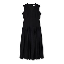 LILY2024 new summer women's design college style pleated temperament V-neck commuter long high-waisted dress