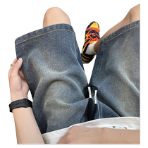 Starry sky pattern denim shorts mens summer thin trendy brand American high street boys loose casual trousers for men