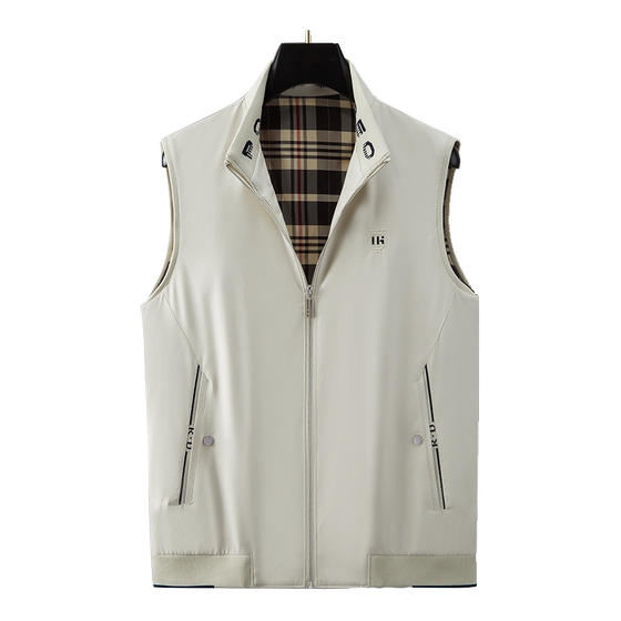 Stand-up collar vest men's spring and autumn cotton-padded fashionable casual vest trendy high-end warm vest sleeveless horse clip jacket
