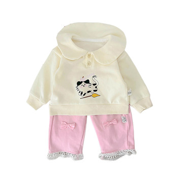 2024 New Girls Spring and Autumn Style Korean Sweater Versatile Baby Cute Set Baby Girls Long Sleeves and Trousers Set two-piece