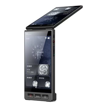 Folding dual-screen translator for recording, writing, and video calls