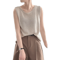 Large size linen camisole womens summer outer wear with cotton and linen loose belly-covering thin sleeveless knitted tops for fat mm
