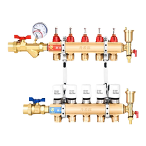 全铜大流量一体地暖分水器加厚地热家用分水器总成集水器阀门配件
