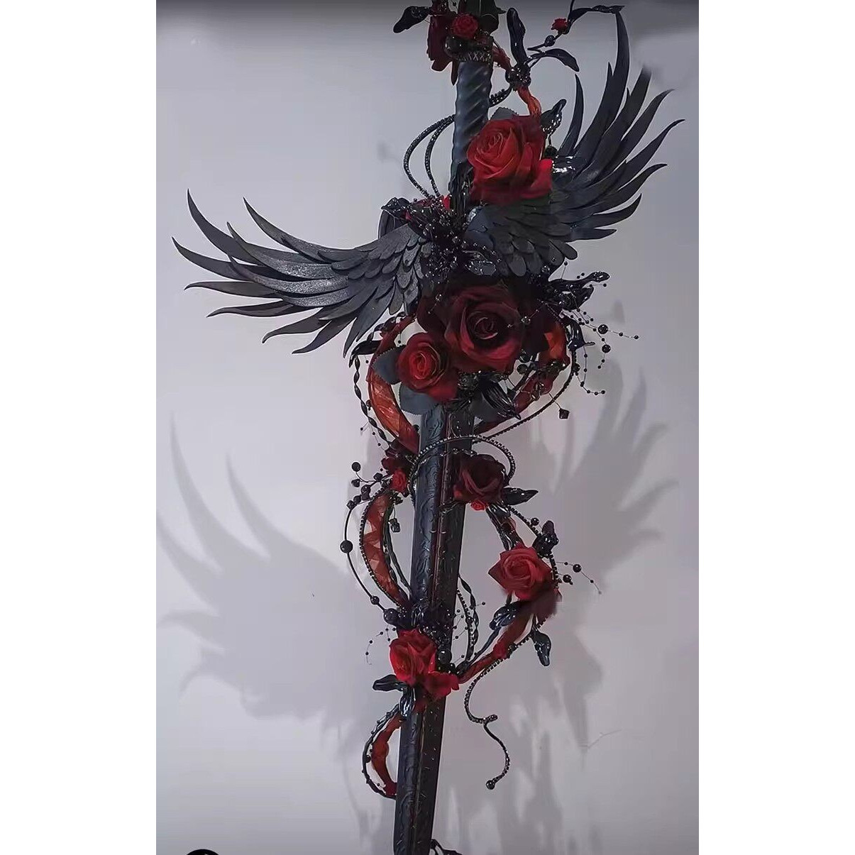 Red Rose Cross Contract Raven Original Lolita Scepter Halloween Dark Gothic Style Bat Cane