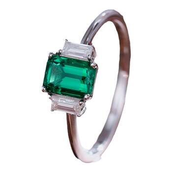 Women's 925 silver simple emerald gemstone ring