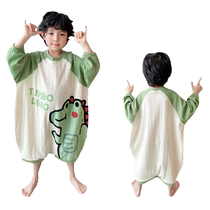 Girls one-piece pajamas spring and autumn pure cotton girl baby baby home clothes one-piece internet celebrity childrens sleeping bag category a