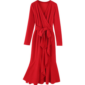 French style long skirt with coat new red dress