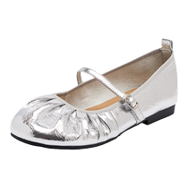 Daphne Silver Mary Jane Shoes Womens Soft Sole Hepburn Style Cone Shoes 2024 New French Ballet Shoes