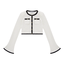 self-portrait 2024 spring and summer new white and black elegant commuting round neck knitted jacket top