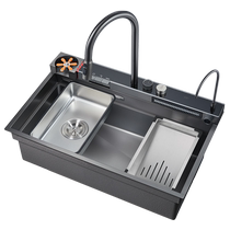 Submarine rainwater waterfall sink kitchen handmade sink 304 stainless steel nano sink digital display waterfall basin