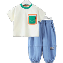 (Outdoor camping) Qiqi Xiong boys summer suit baby short-sleeved anti-mosquito pants two-piece set boys summer