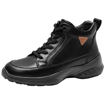 Qianbaidu sheepskin high-top shoes for women 2025 winter new style plus velvet warm thick sole heightening short boots sports casual shoes