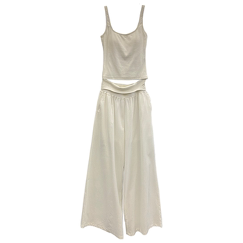 ກະທັດຮັດ vest ແອວ cuffed wide leg pants ເຫມາະສໍາລັບແມ່ຍິງ