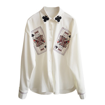 [Kamo]Original Design, Stylish and Versatile, Slimming Boyfriend-Style Cardigan with Black Plum Blossom Embroidery, Oversized Shirt